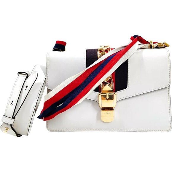 607609BJ (X6) Gucci Shoulder Bag Sherry Line White Leather - Picture 1 of 9